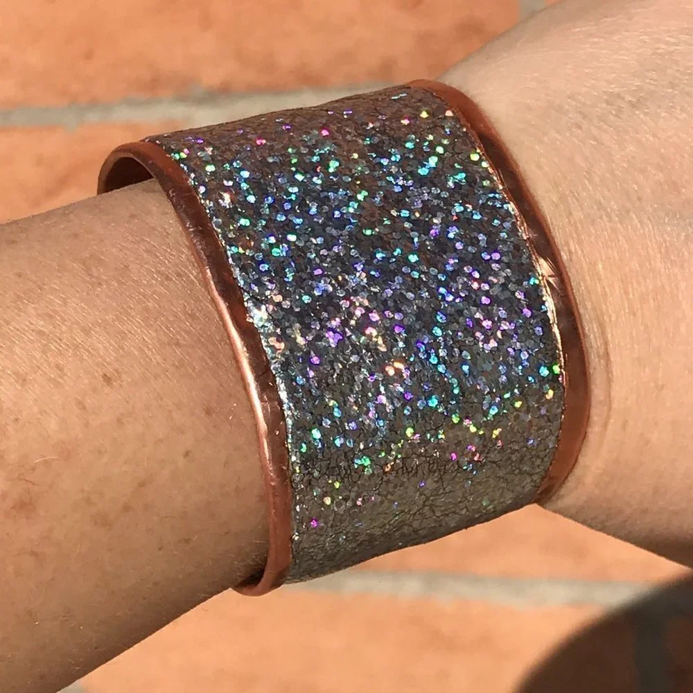 Genuine Leather Holographic Copper Cuff Bracelet Real Hologram (not Glitter)